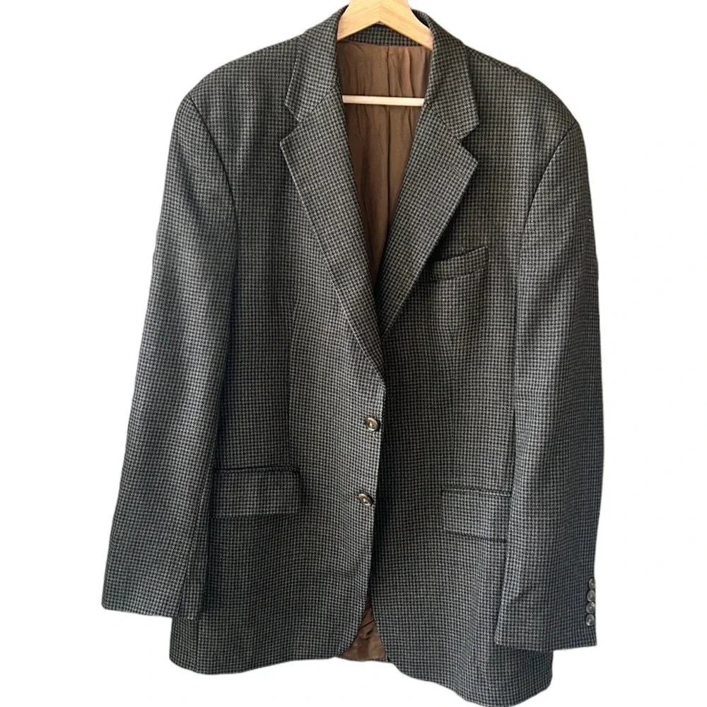 Polo University by Ralph Lauren 100% Wool Gingham Classic Black Brown Blazer 42